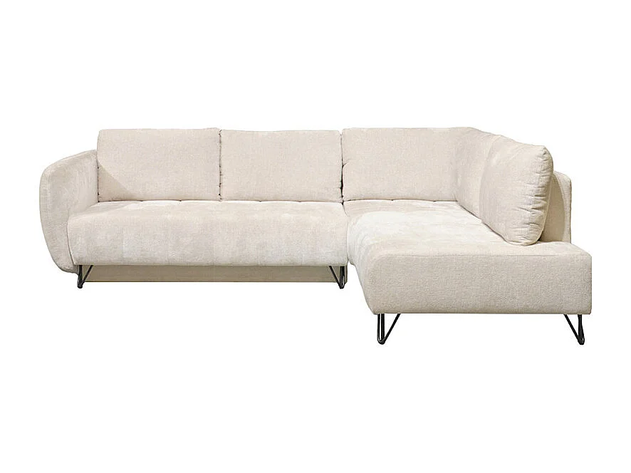 Canapé convertible angle droit L. 265 cm tissu côtelé écru - SAMUEL