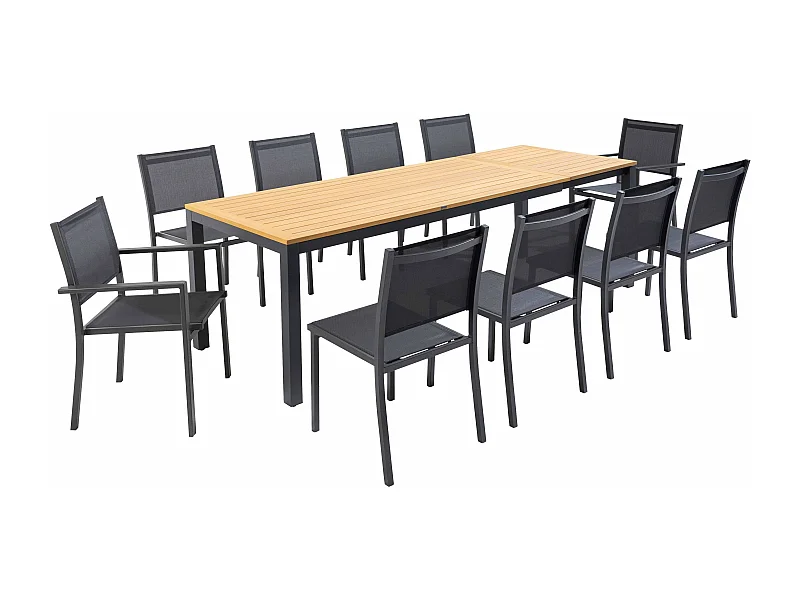 Ensemble table de jardin 180/240 cm eucalyptus avec 10 chaises