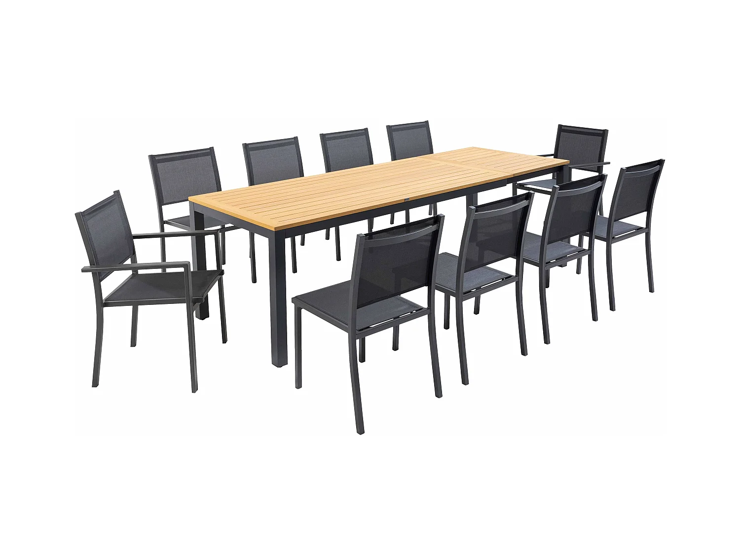 Ensemble table de jardin 180/240 cm eucalyptus avec 10 chaises