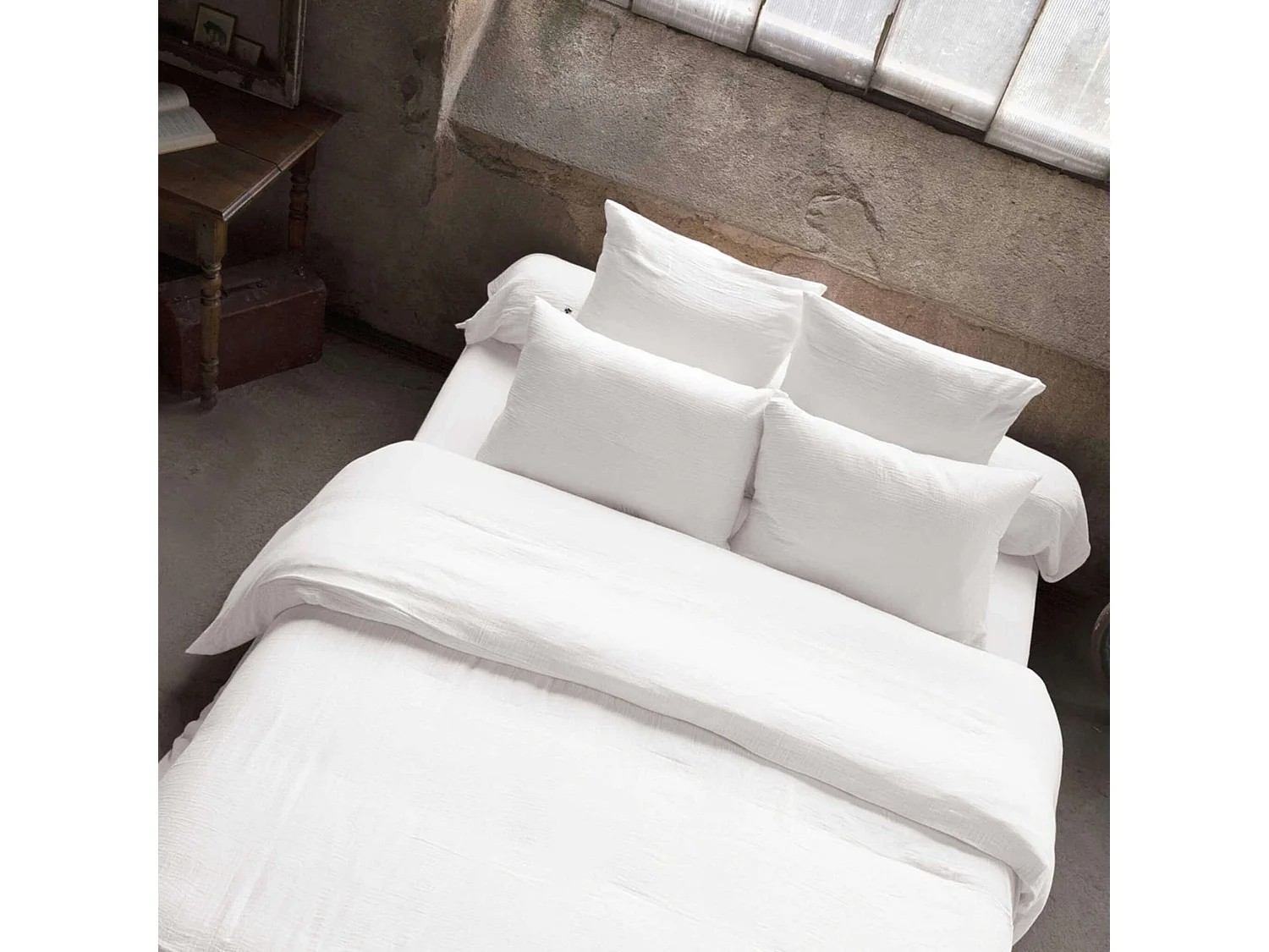 Housse de couette double gaze de coton blanc 200x200 cm
