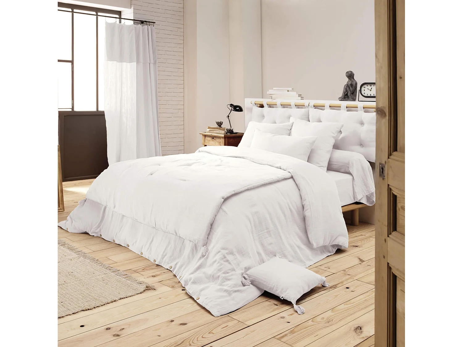 Housse de couette double gaze de coton blanc 200x200 cm