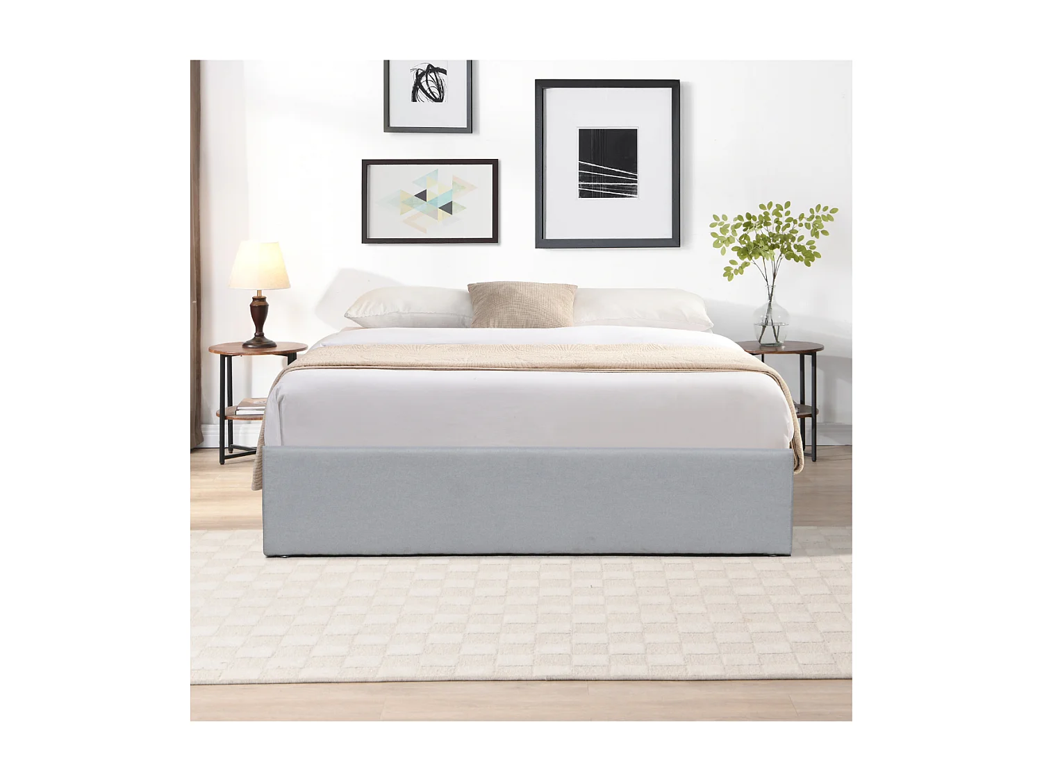 Nuits D'or Solide Lit Coffre Gris pour Matelas 140x190 cm - 12 Lattes - Manon + Pieds - Montage Rapide et Facile - revet