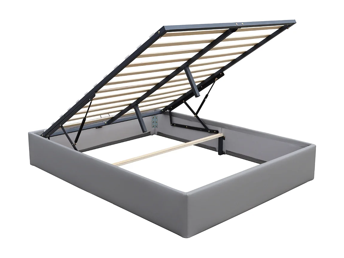 Nuits D'or Solide Lit Coffre Gris pour Matelas 140x190 cm - 12 Lattes - Manon + Pieds - Montage Rapide et Facile - revet