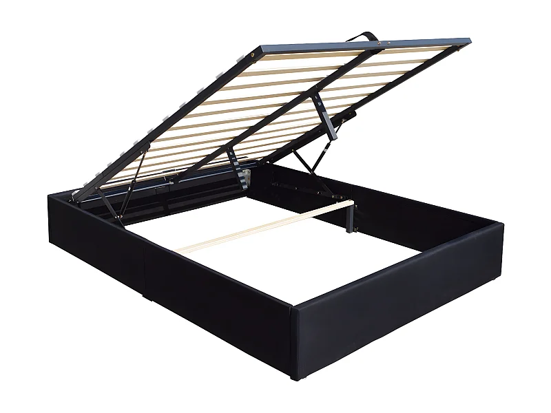 Solide Lit Coffre Noir pour Matelas 90x190 cm - 12 Lattes - Manon + Pieds - Montage Rapide et Facile - revetement PVC Si