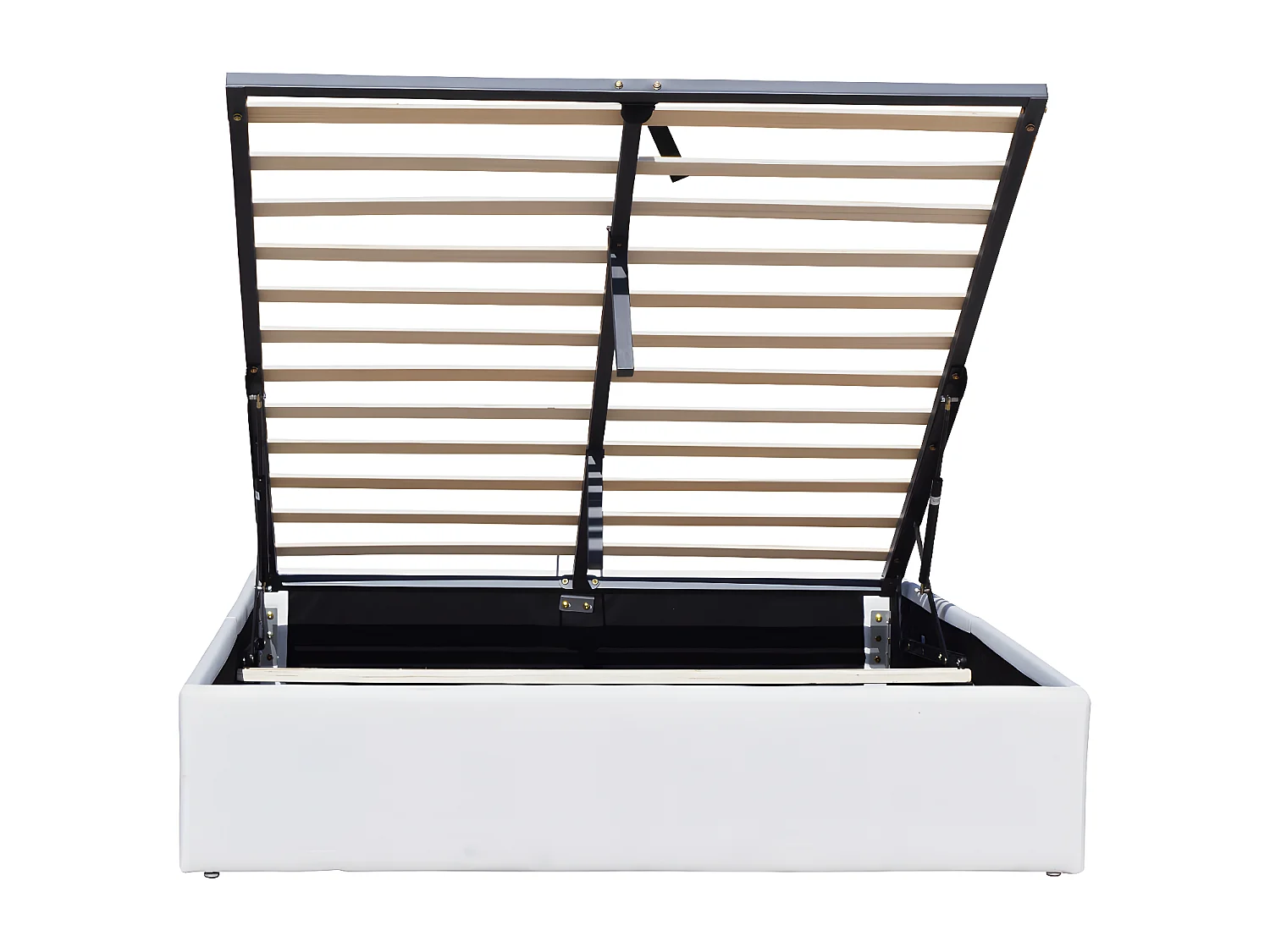 Solide Lit Coffre Blanc pour Matelas 160x200 cm - 14 Lattes - Manon + Pieds - Montage Rapide et Facile - revetement PVC