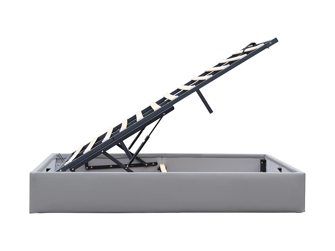 Solide Lit Coffre Gris pour Matelas 180x200 cm - 14 Lattes - Manon + Pieds - Montage Rapide et Facile - revetement PVC S