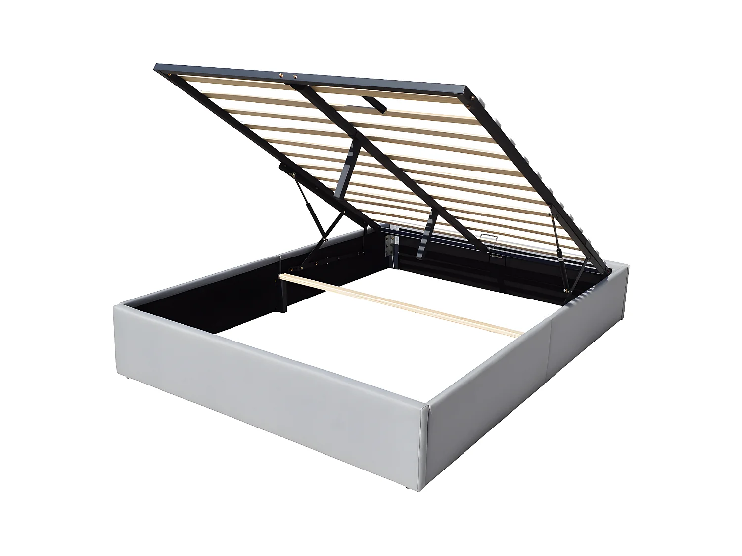 Solide Lit Coffrer Gris pour Matelas 140x200 cm - 14 Lattes - Manon + Pieds - Montage Rapide et Facile - revetement PVC