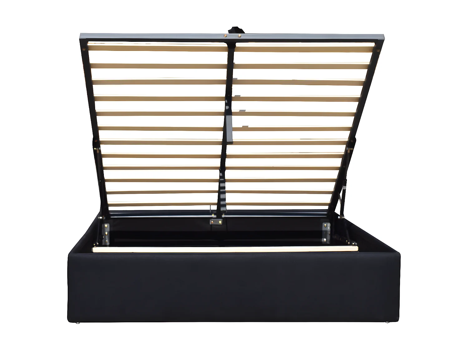 Nuits D'or Solide Lit Coffre Noir pour Matelas 140x190 cm - 12 Lattes - Manon + Pieds - Montage Rapide et Facile - revet