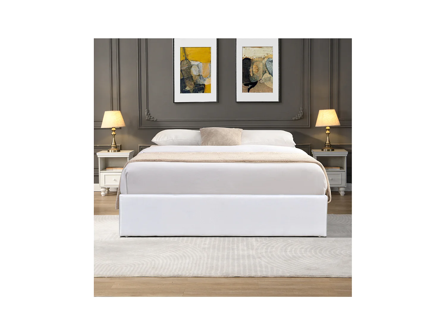 Nuits D'or Solide Lit Coffre Blanc pour Matelas 180x200 cm - 14 Lattes - Manon + Pieds - Montage Rapide et Facile - reve