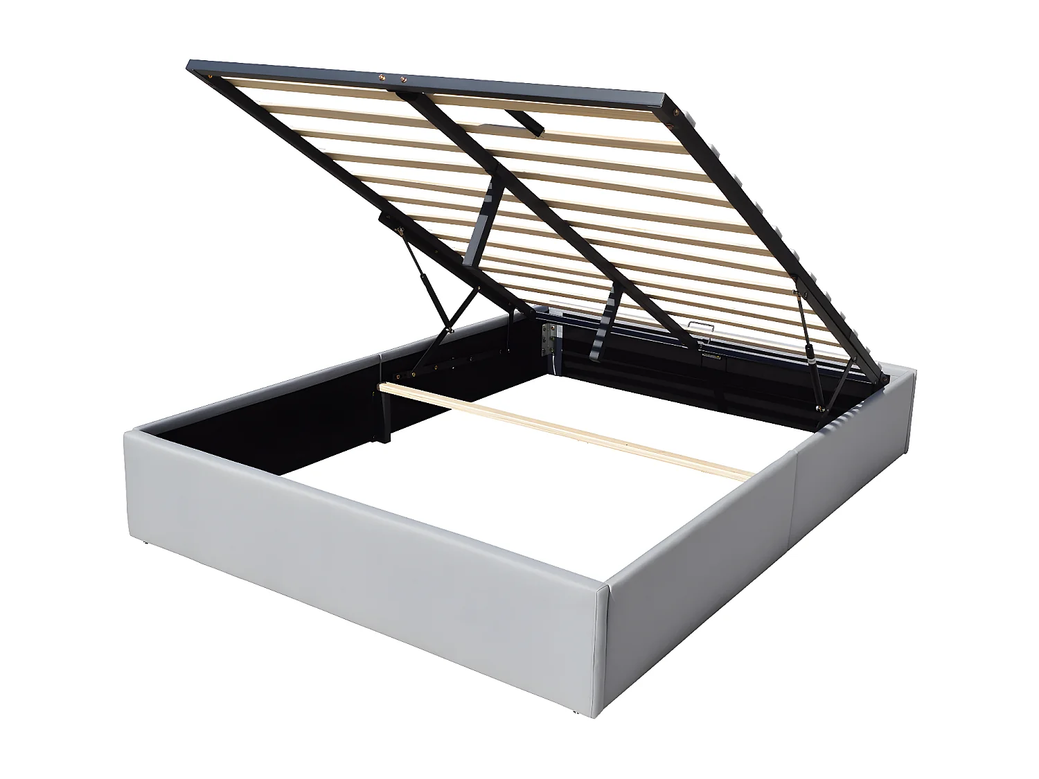 Solide Lit Coffre Gris pour Matelas 160x200 cm - 14 Lattes - Manon + Pieds - Montage Rapide et Facile - revetement PVC S