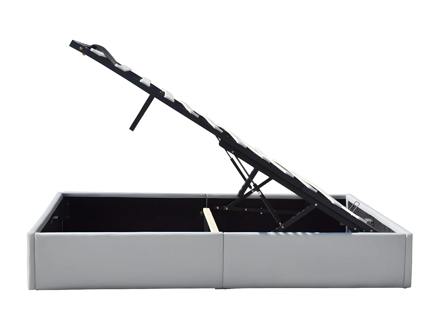 Solide Lit Coffre Gris pour Matelas 140x190 cm - 12 Lattes - Manon + Pieds - Montage Rapide et Facile - revetement PVC S