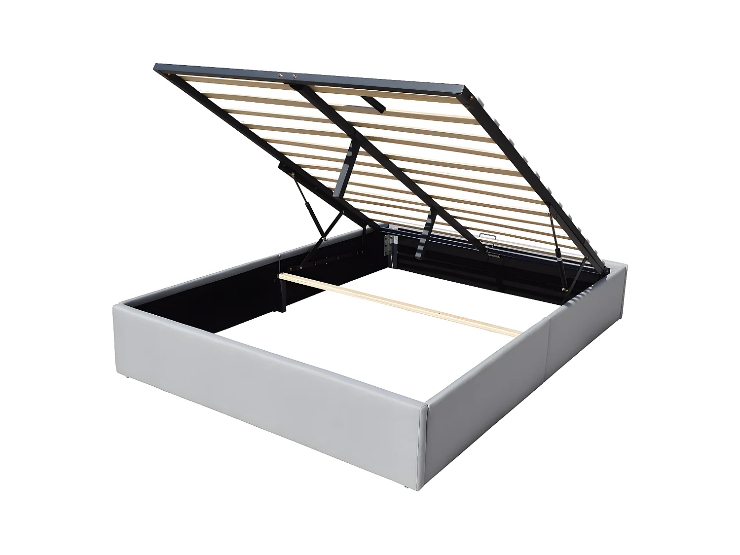 Solide Lit Coffre Gris pour Matelas 120x190 cm - 12 Lattes - Manon + Pieds - Montage Rapide et Facile - revetement PVC S
