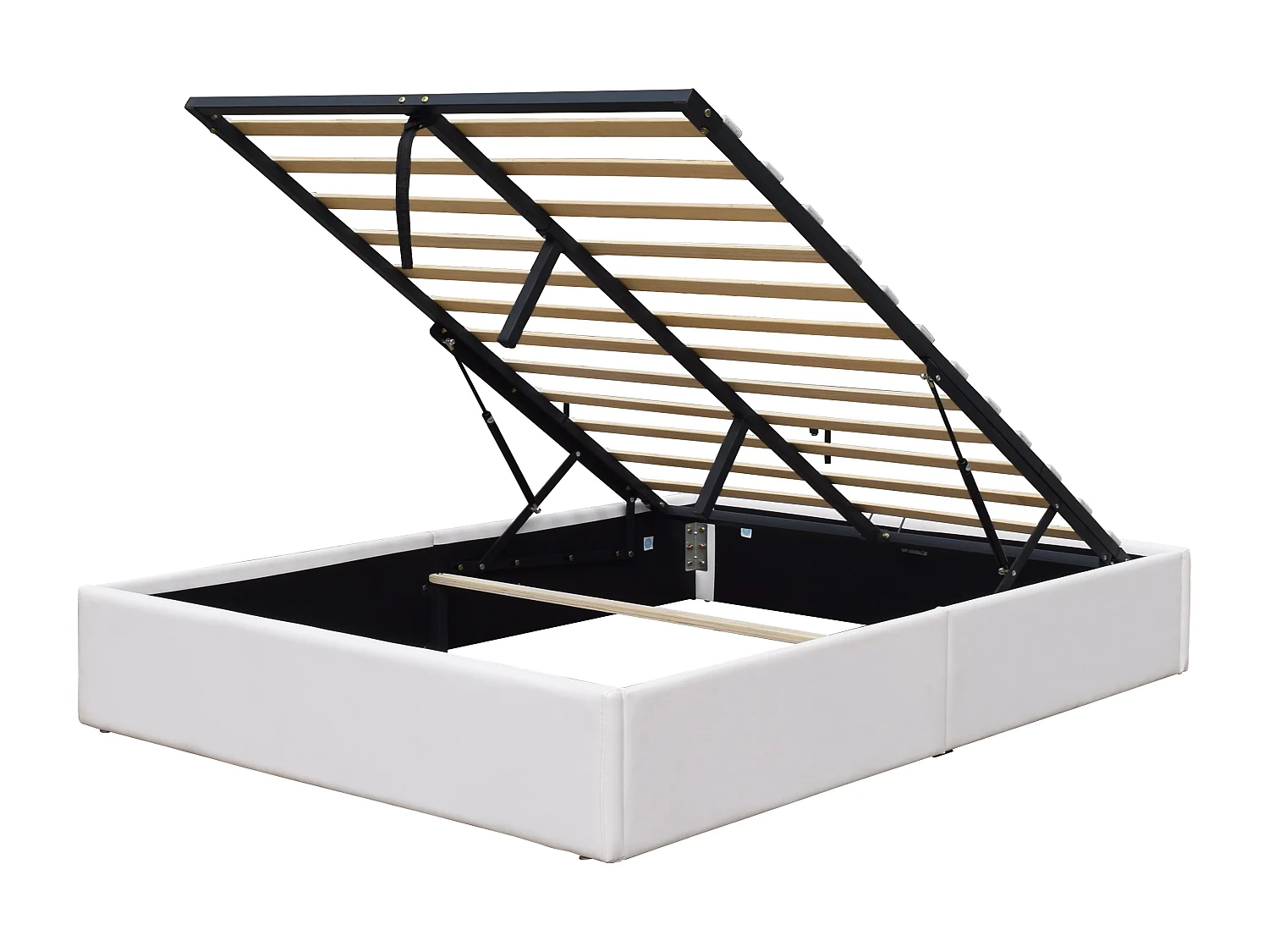 Solide Lit Coffrer Blanc pour Matelas 140x200 cm - 14 Lattes - Manon + Pieds - Montage Rapide et Facile - revetement PVC