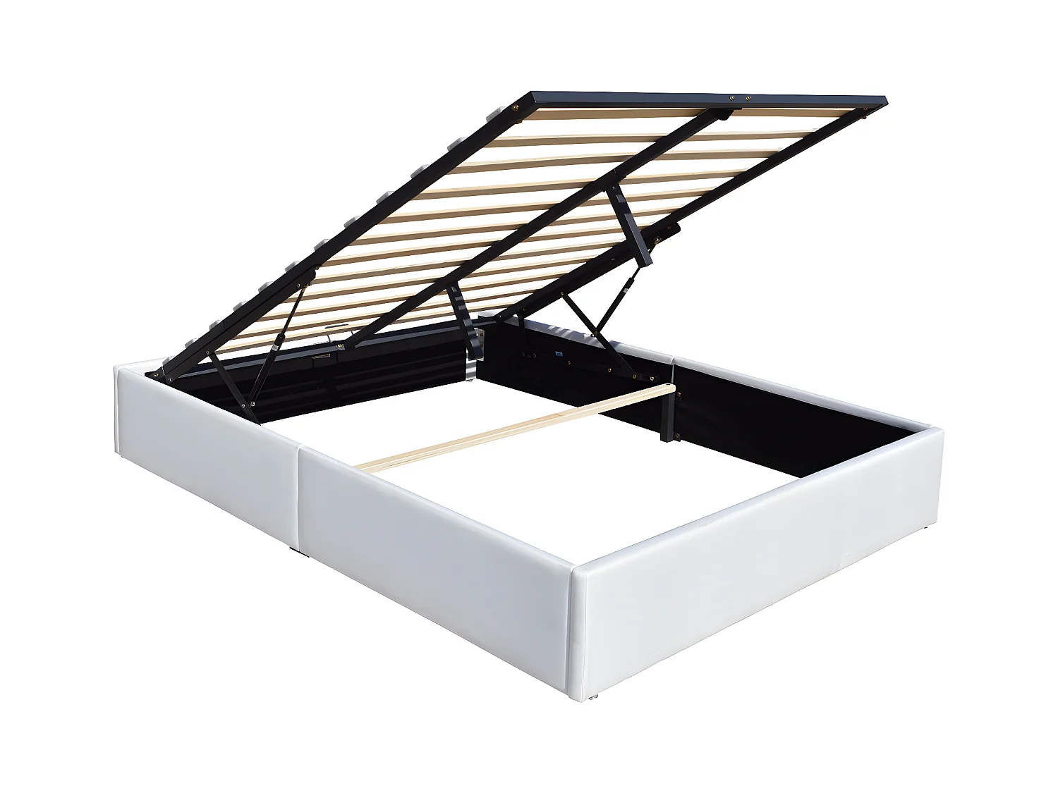 Solide Lit Coffre Blanc pour Matelas 140x190 cm - 12 Lattes - Manon + Pieds - Montage Rapide et Facile - revetement PVC