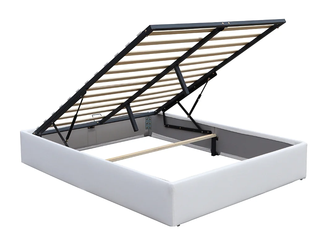 Solide Lit Coffre Blanc pour Matelas 140x190 cm - 12 Lattes - Manon + Pieds - Montage Rapide et Facile - revetement PVC