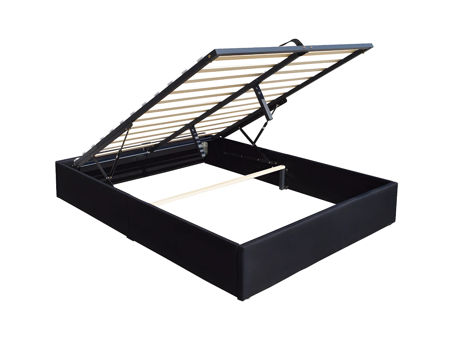 Solide Lit Coffre Noir pour Matelas 160x200 cm - 14 Lattes - Manon + Pieds - Montage Rapide et Facile - revetement PVC S