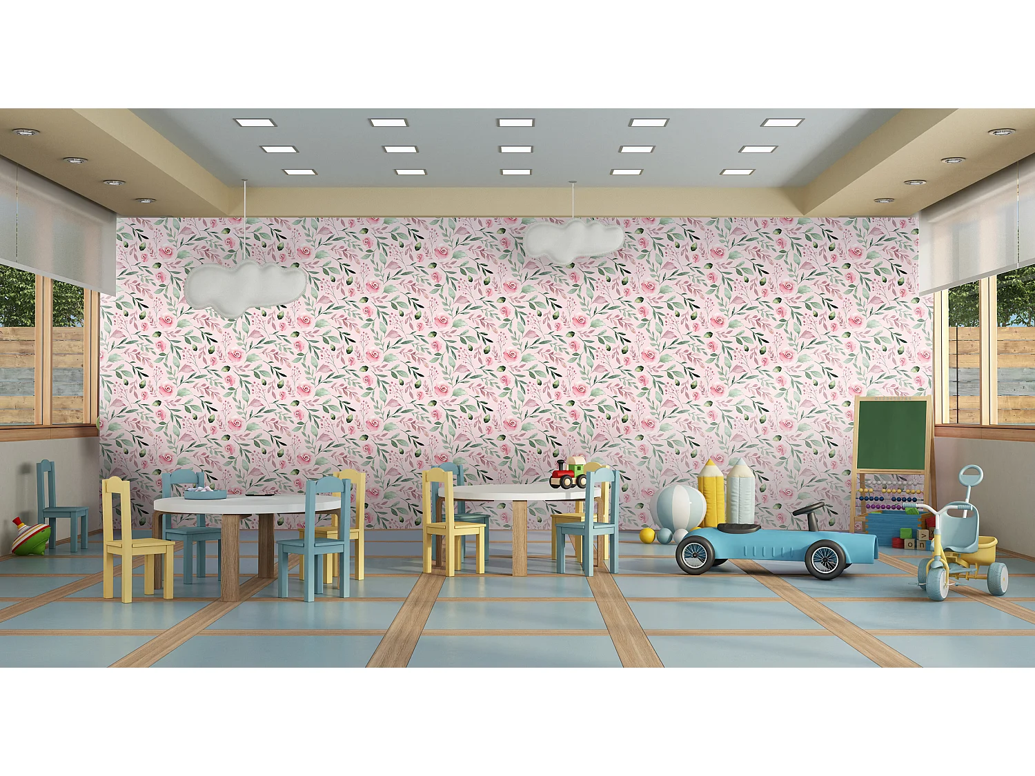 Papel pintado Boho 2 Floral Rosa pastel 65x300 cm