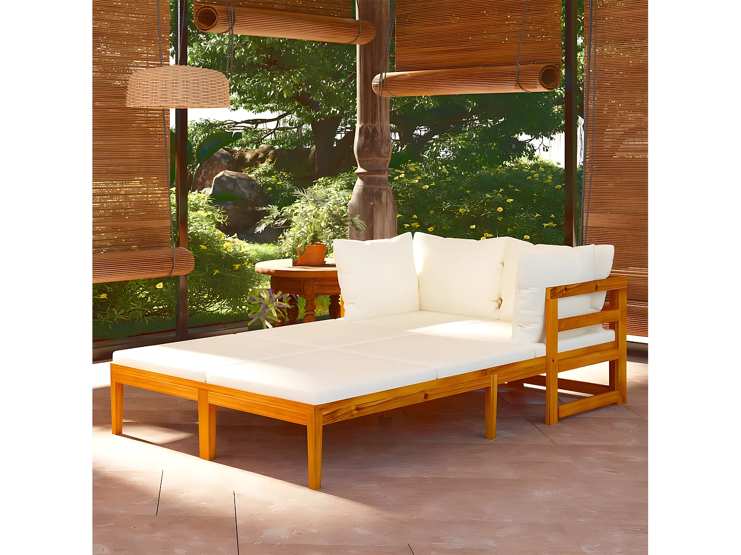 Tumbonas con cojines crema 2 unidades madera de acacia