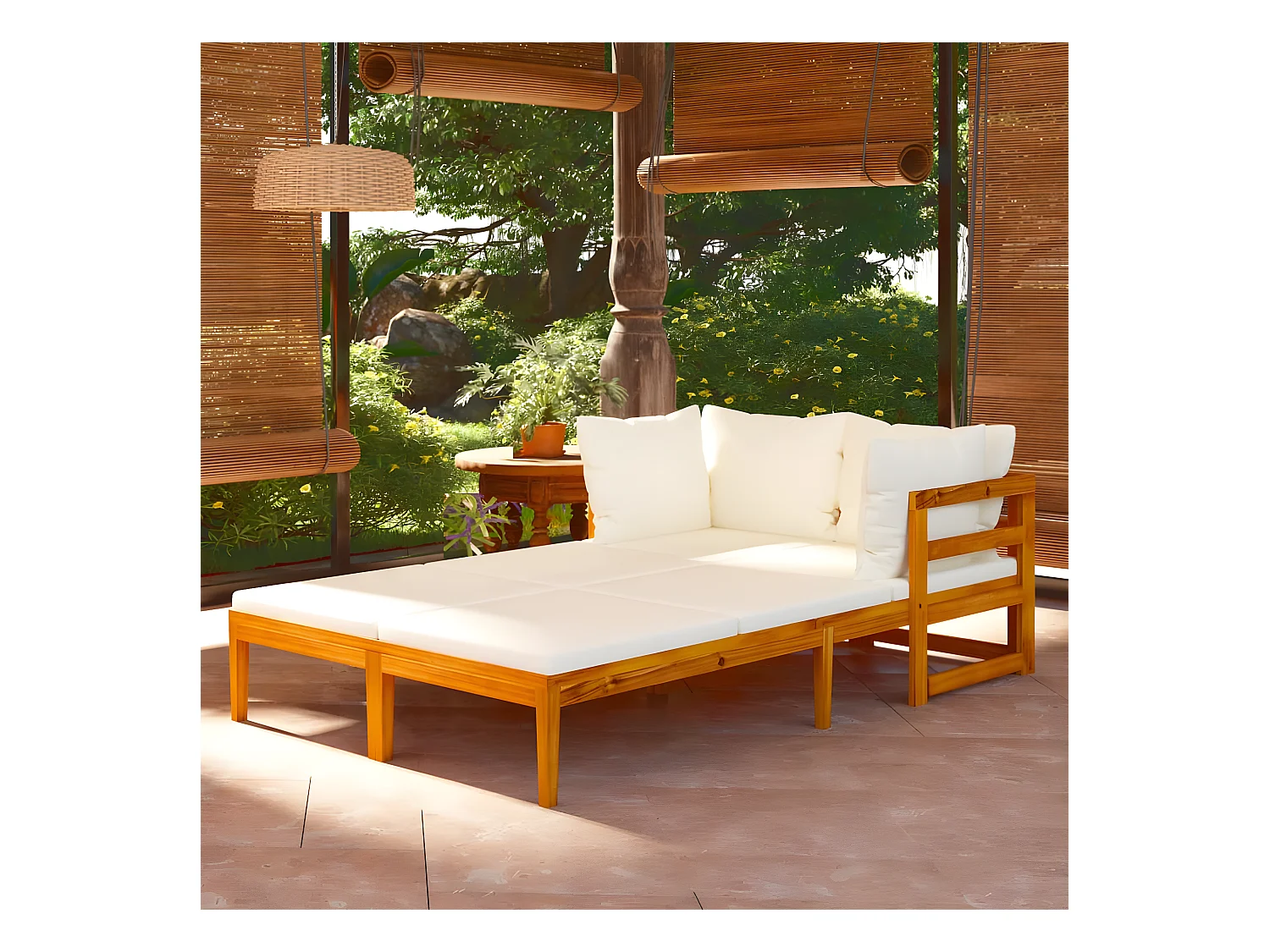 Chaises longues avec coussins blanc crème 2 pièces Acacia solide