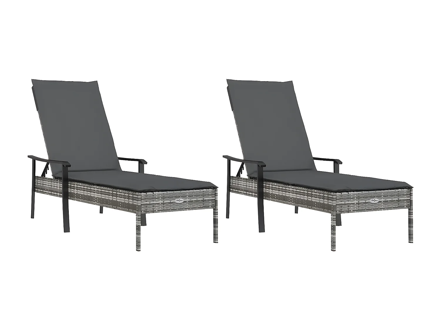 Espreguiçadeiras 2 peças c/ mesa e almofadões vime PE cinzento