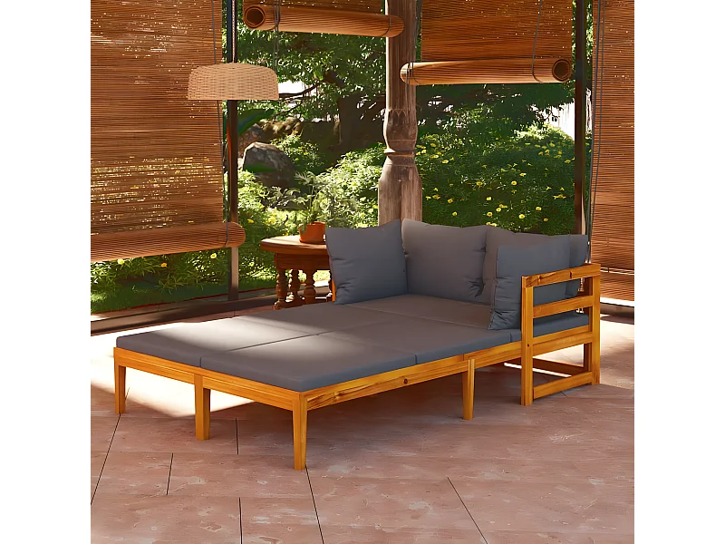 Tumbonas con cojines gris oscuro 2 unidades madera de acacia