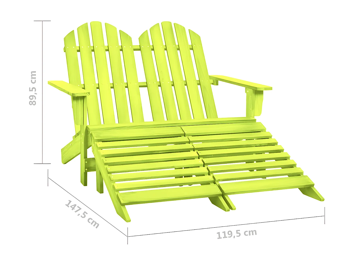 Otomana Adirondack de jardín 2 plazas madera de abeto verde