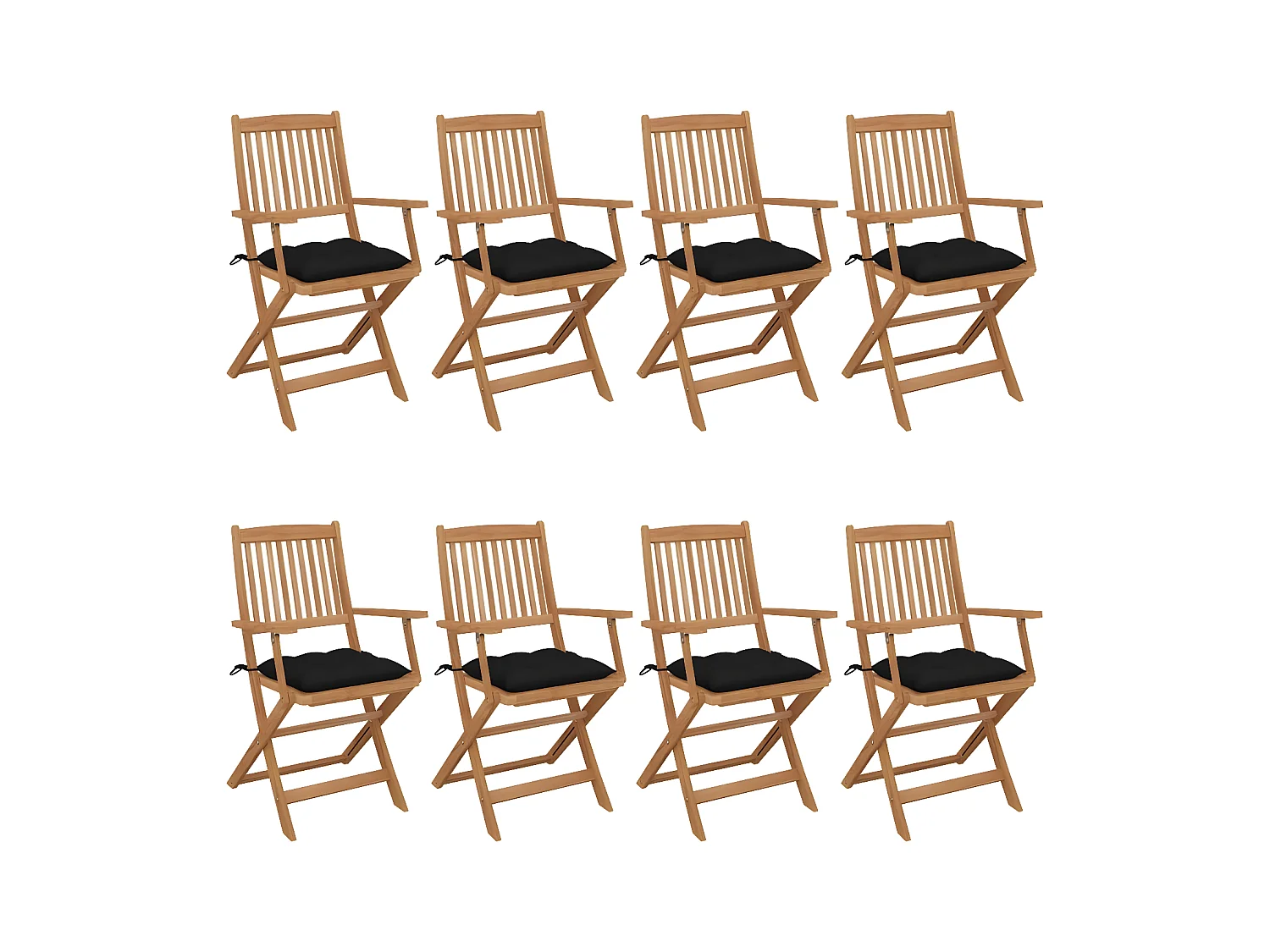 Cadeiras de jardim dobráveis 8 peças c/ almofadões acácia maciça