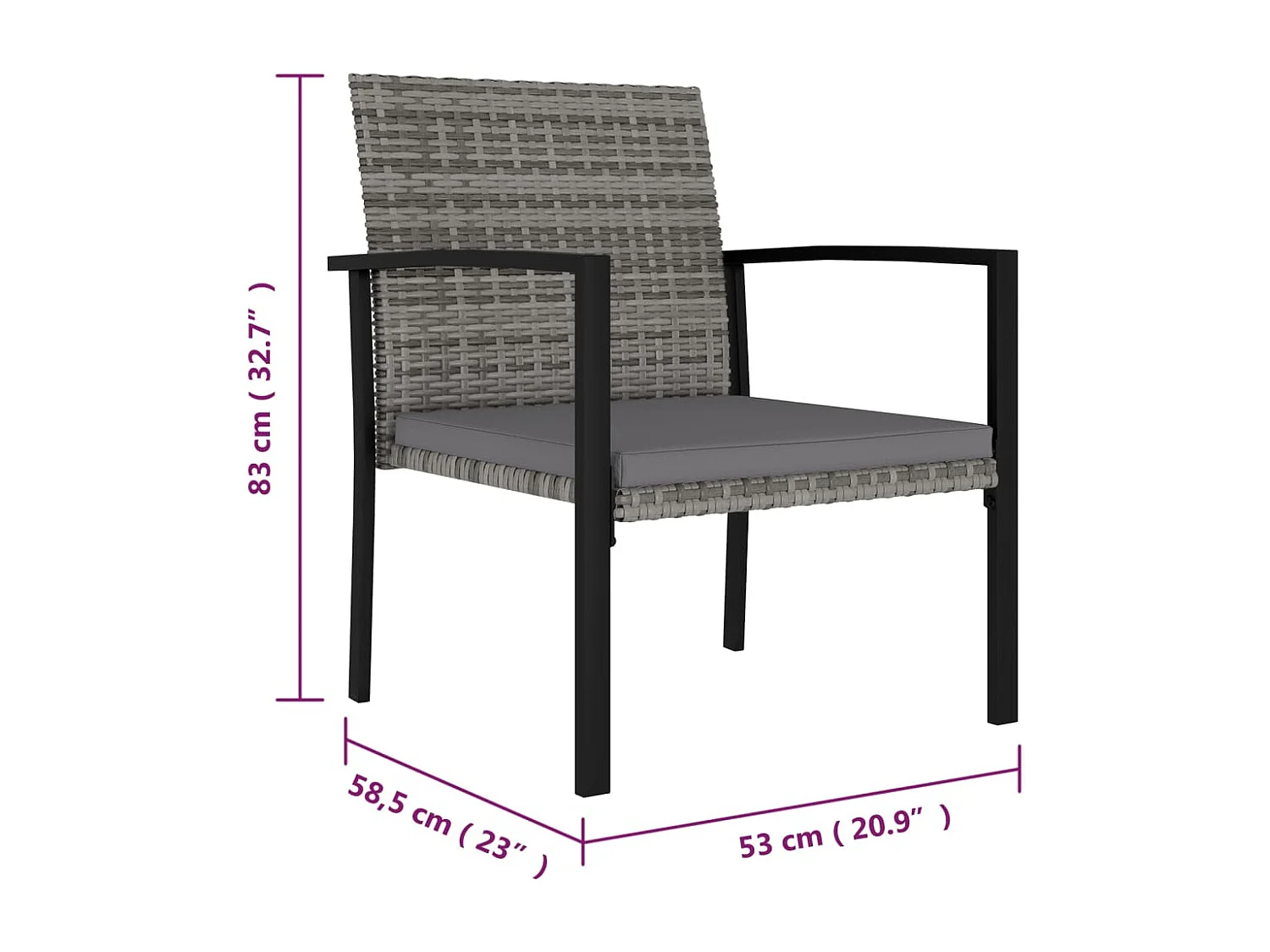 Chaises de salle à manger de jardin 2 pièces Résine tressée Gris