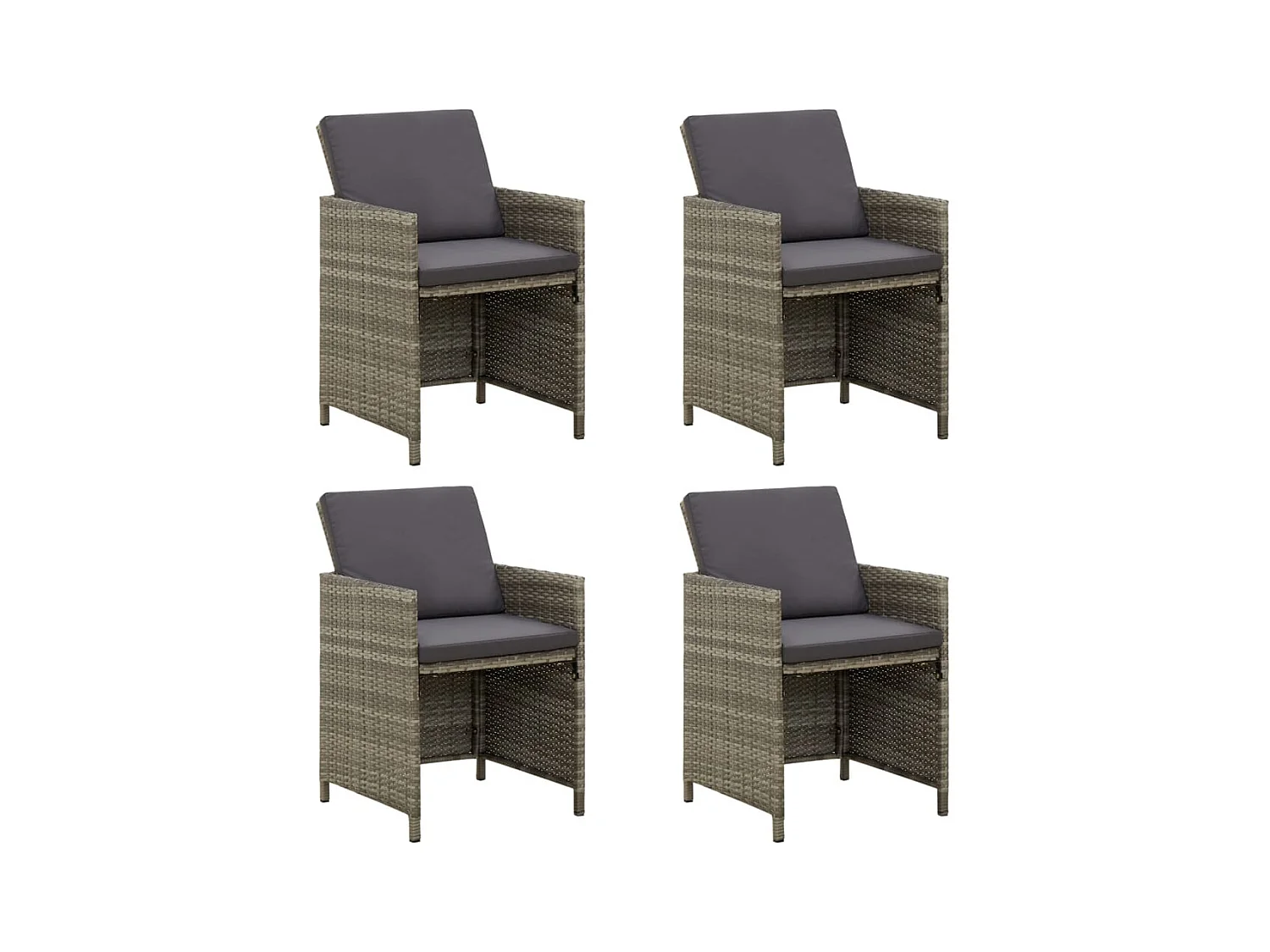 Chaises de jardin avec coussins 4 pièces Résine tressée Gris
