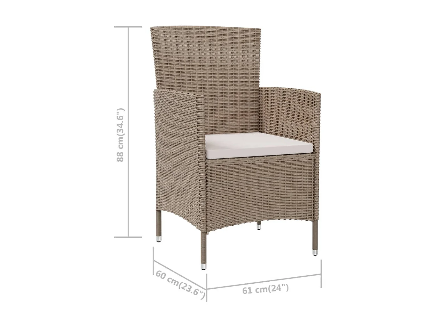 Chaises de jardin avec coussins 2 pièces Résine tressée Beige