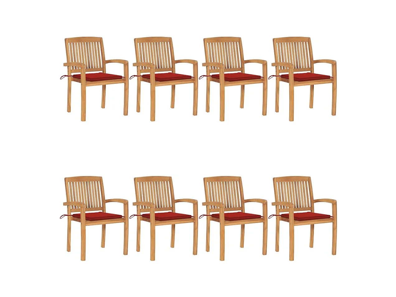 Chaises de jardin empilables avec coussins 8 pièces Teck solide