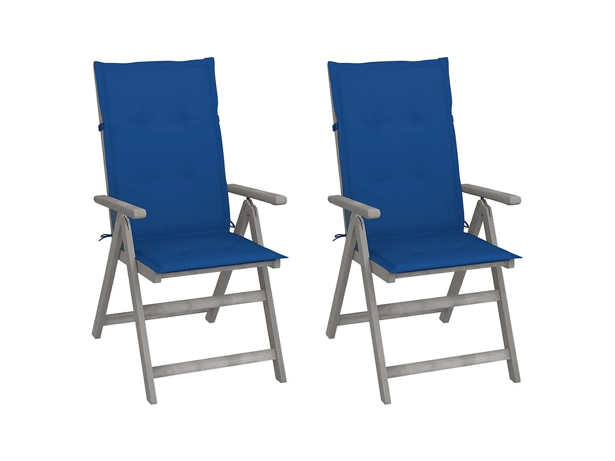 Chaises inclinables de jardin 2 pièces avec coussins Bois d'acacia