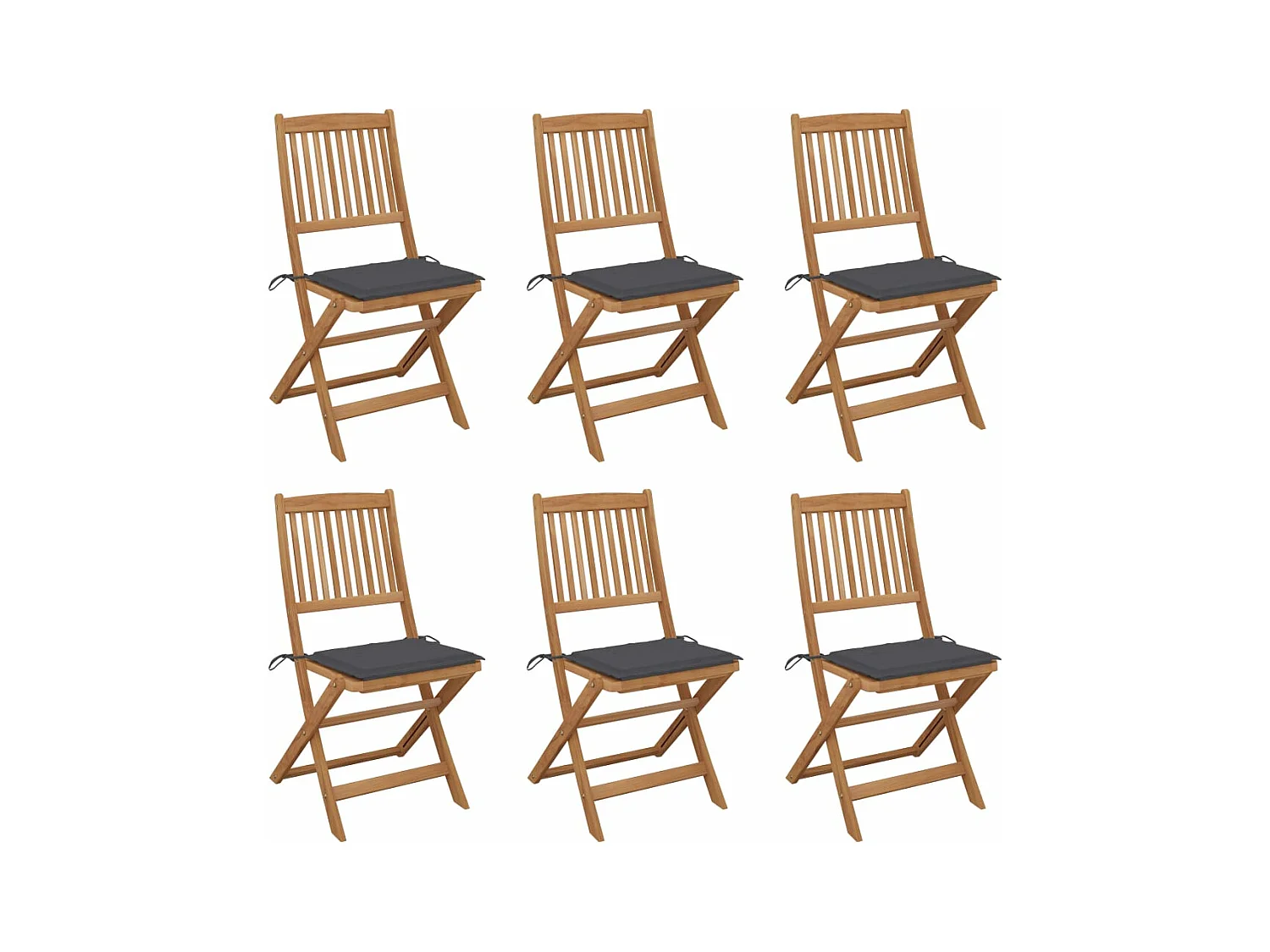 Chaises pliables de jardin 6 pièces avec coussins Bois d'acacia