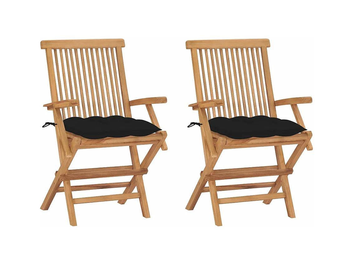Chaises de jardin avec coussins noir 2 pièces Bois de teck massif