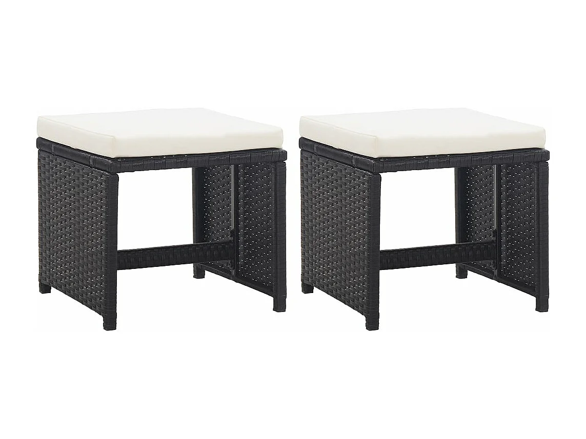 Tuinkrukken 2 st met kussens poly rattan zwart