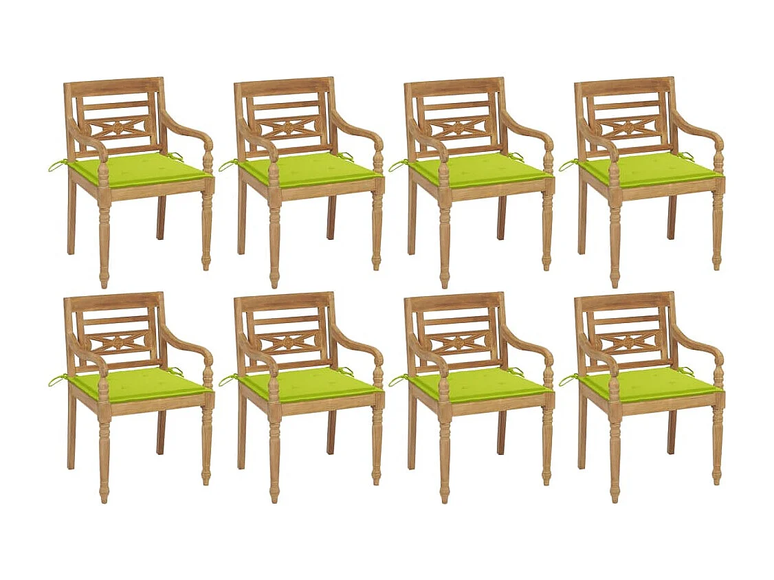 Chaises Batavia avec coussins 8 pièces Bois de teck solide