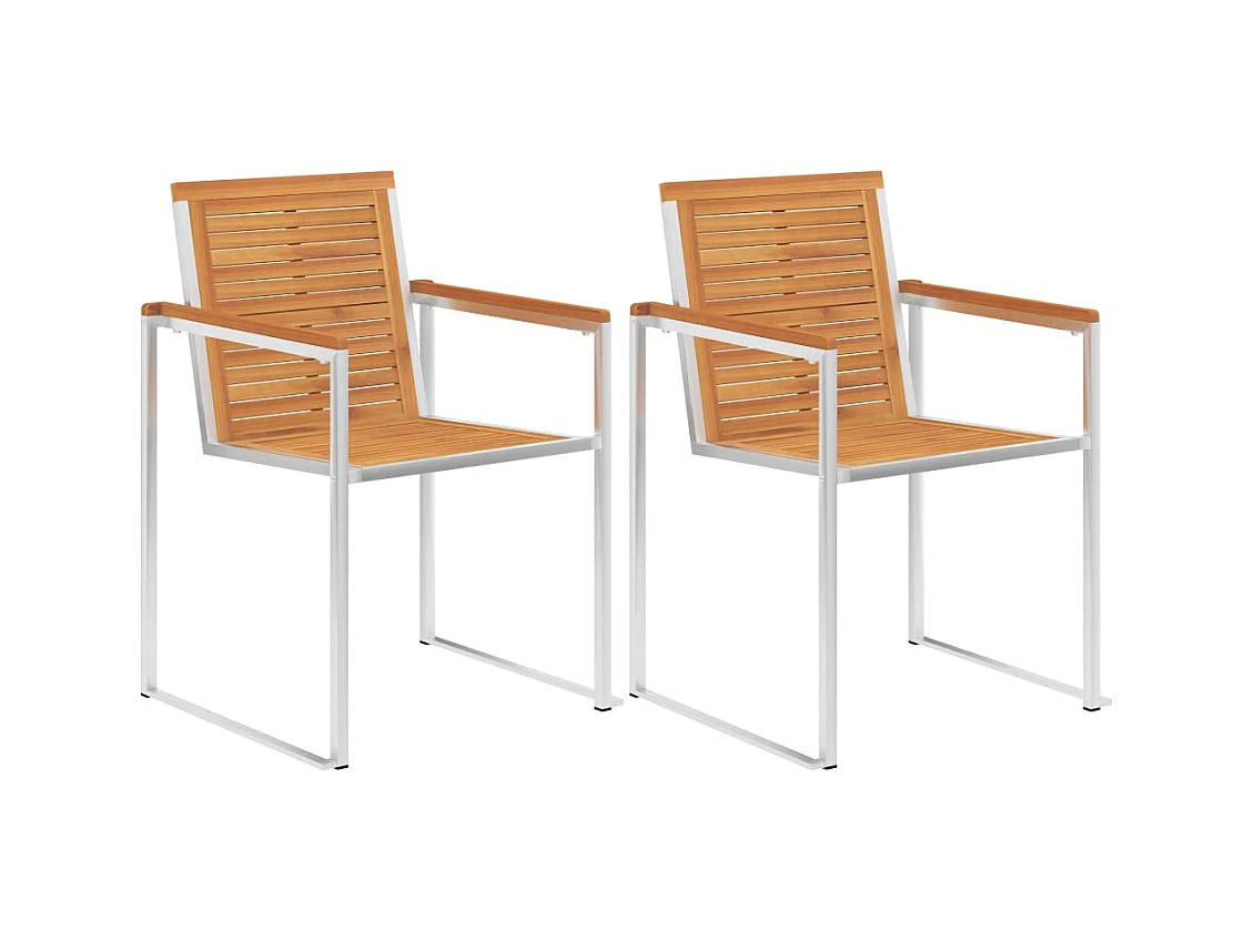 Chaises de jardin 2 pièces Bois d'acacia solide et acier inoxydable