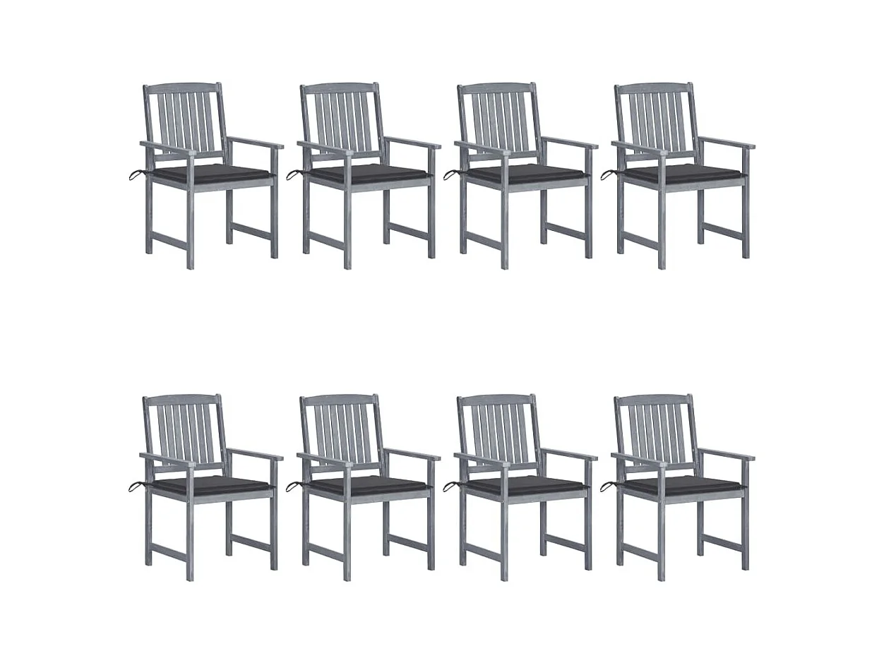 Chaises de jardin avec coussins 8 pièces Bois d'acacia solide Gris