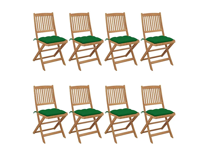 Chaises pliables de jardin 8 pièces avec coussins Bois d'acacia