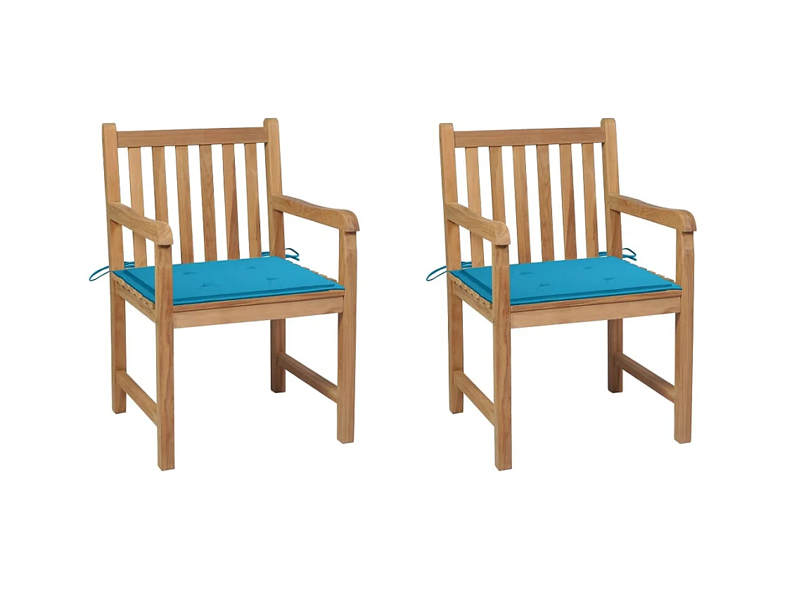 Chaises de jardin 2 pièces avec coussins bleu Bois de teck massif