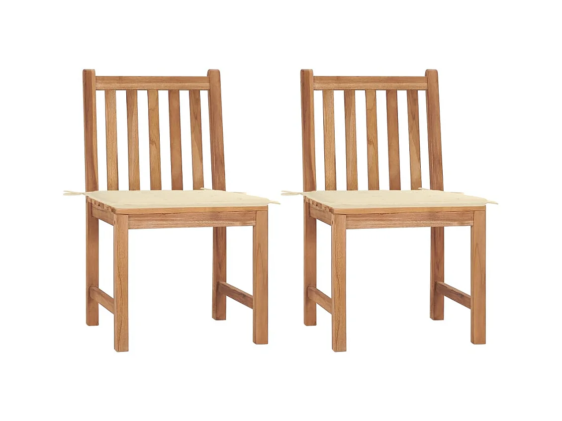 Chaises de jardin 2 pièces avec coussins Bois de teck massif