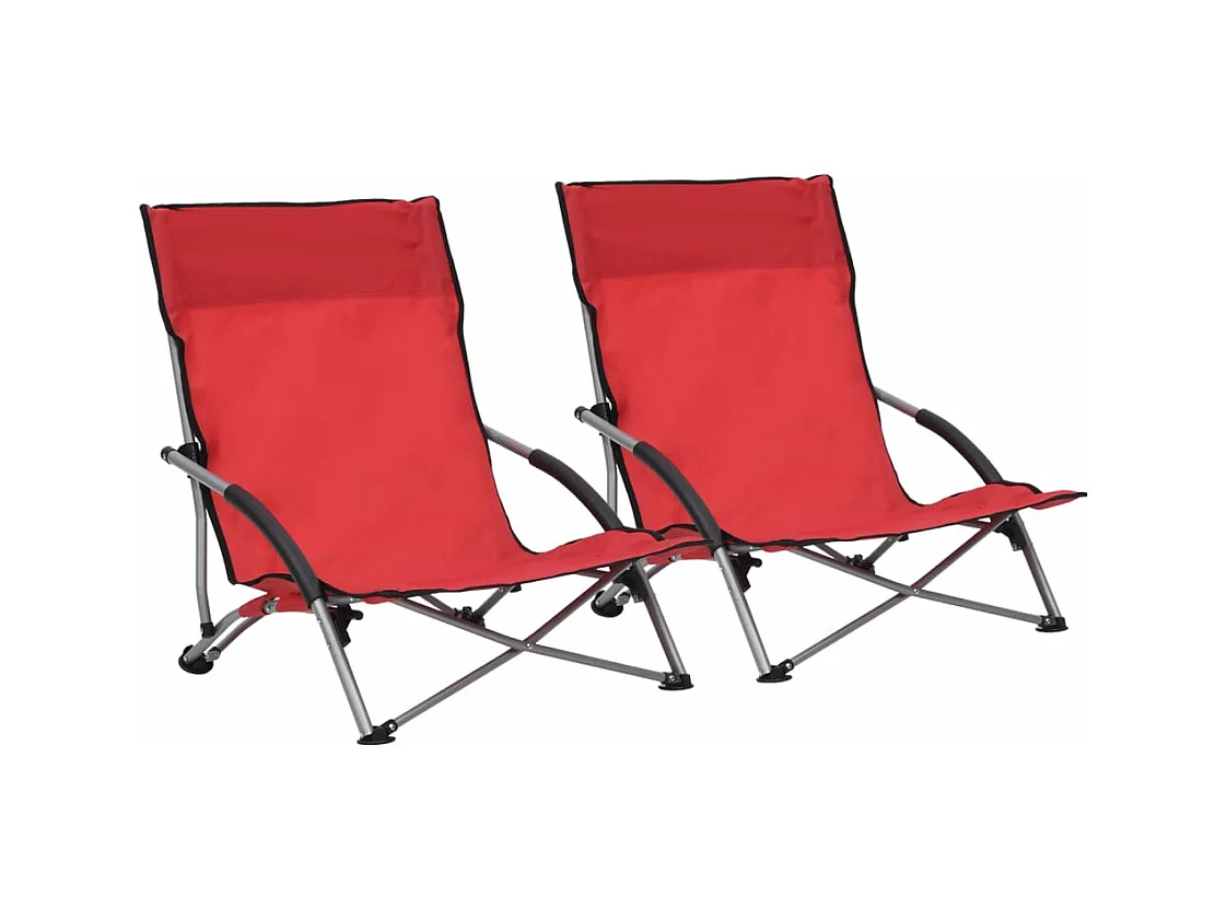 Cadeiras de praia dobráveis 2 peças tecido vermelho