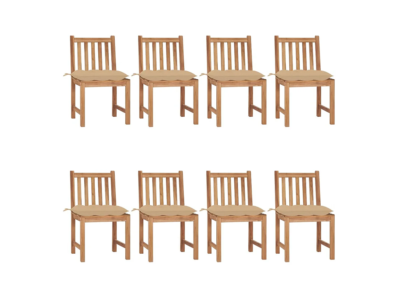Chaises de jardin 8 pièces avec coussins Bois de teck massif