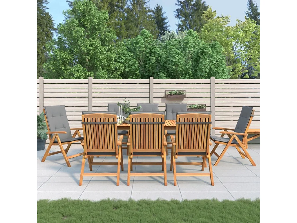 Chaises de jardin inclinables et coussins lot de 8 teck solide