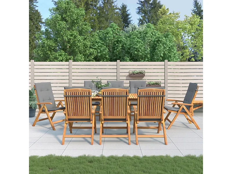 Chaises de jardin inclinables et coussins lot de 8 teck solide