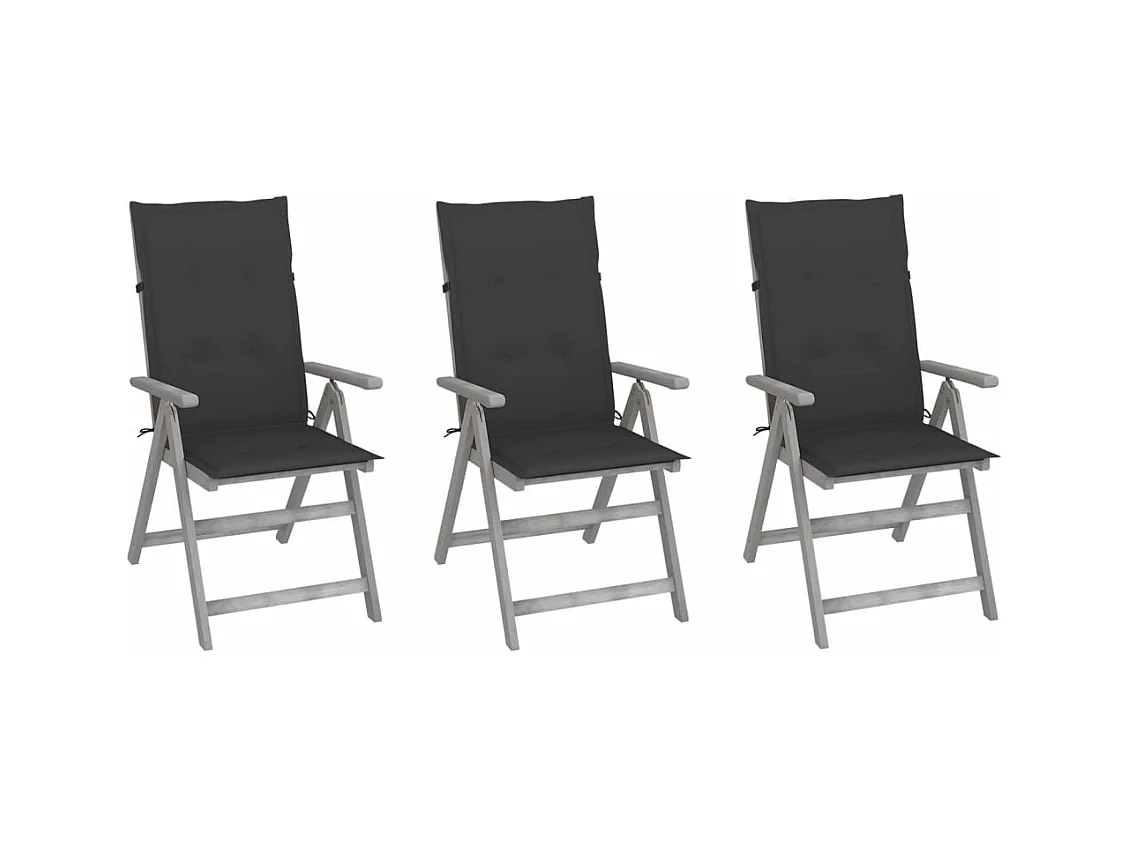 Cadeiras jardim reclináveis c/ almofadões 3 peças acácia maciça