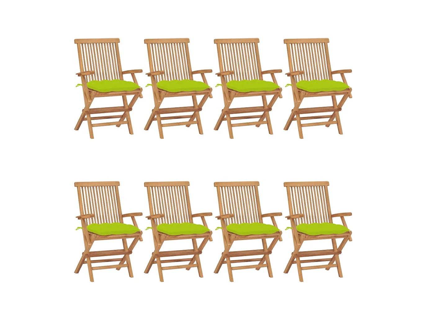 Chaises de jardin avec coussins vert vif 8 pièces Teck massif
