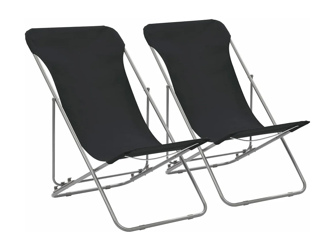 Chaises de plage pliables 2 pièces Acier et tissu oxford Noir