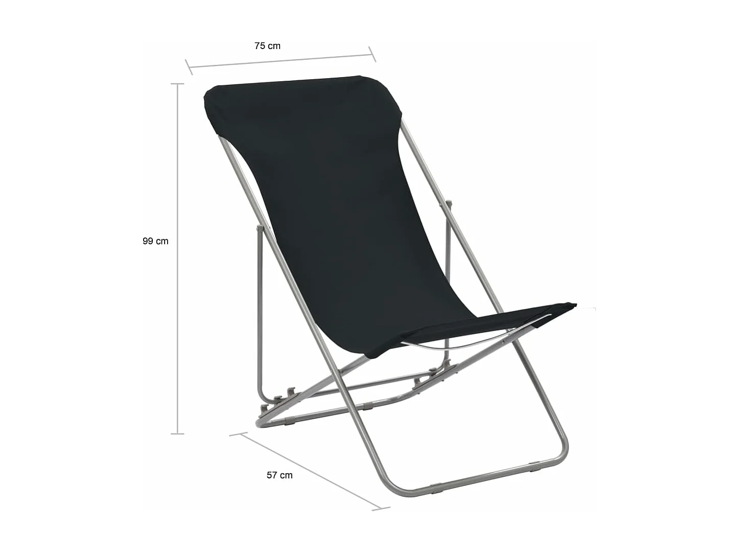 Chaises de plage pliables 2 pièces Acier et tissu oxford Noir