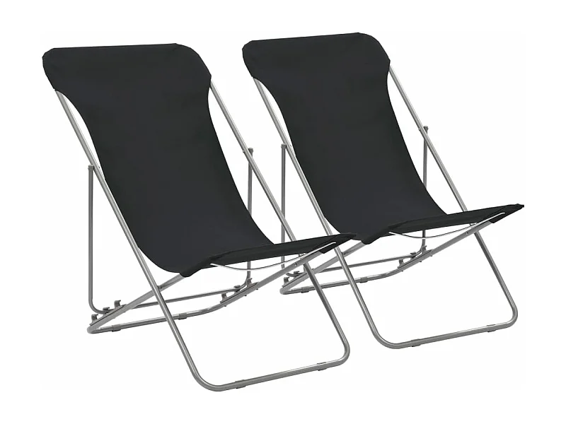 Chaises de plage pliables 2 pièces Acier et tissu oxford Noir